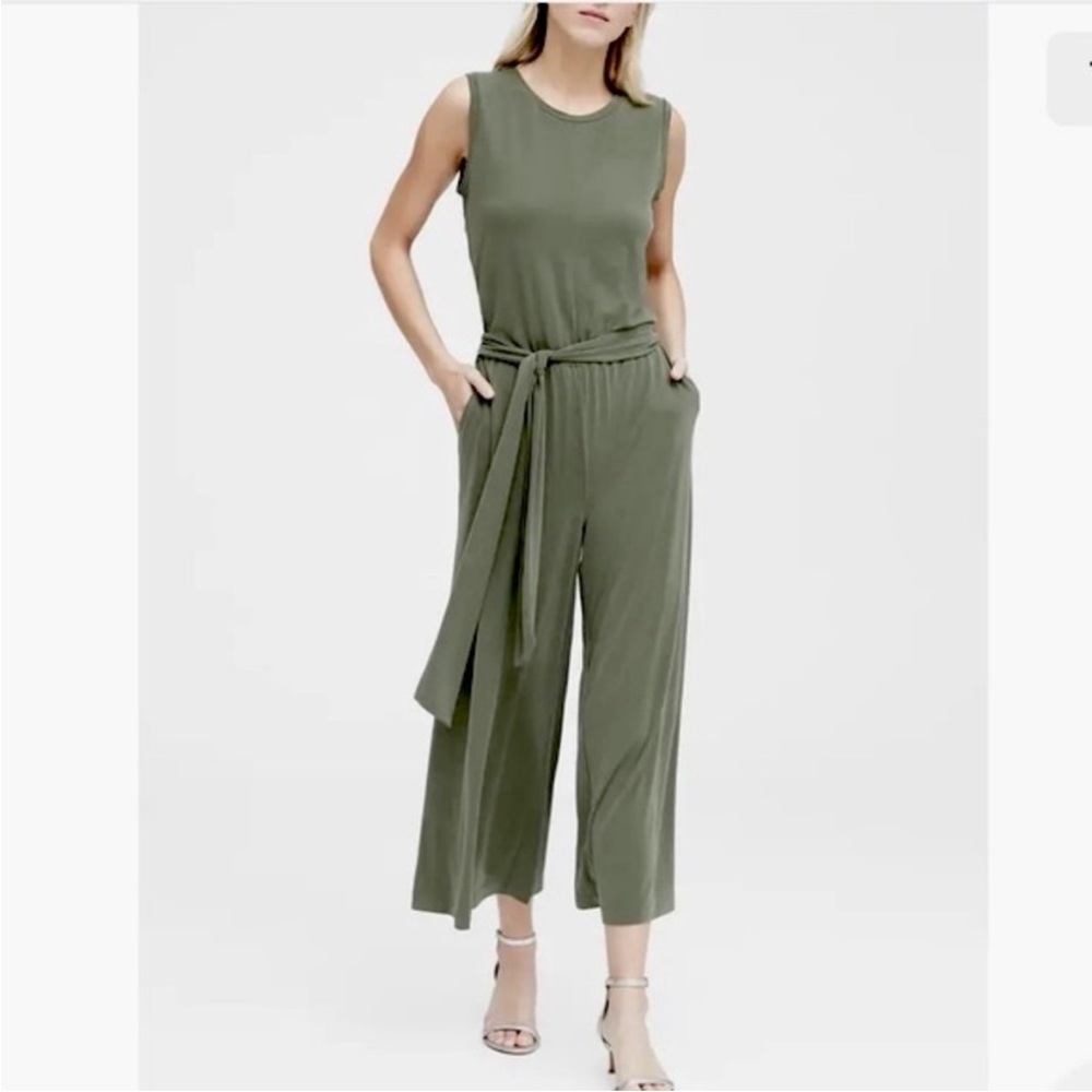Banana Republic Modal Cropped Black Wideleg Jumpsuit with Belt
